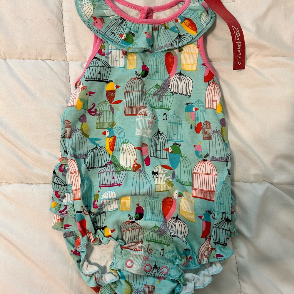 Zutano Baby Ruffle Romper with Birdcage Print